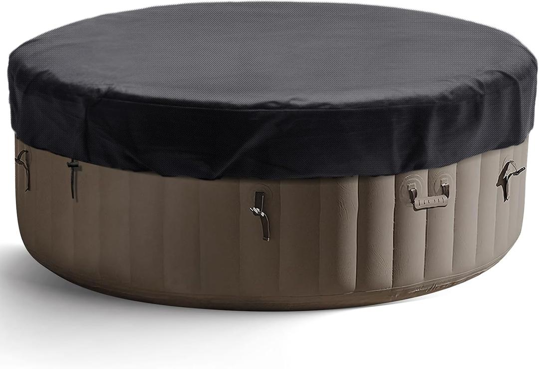 Round Hot Tub Cover 420D Polyester Waterproof Spa Covers for Hot Tub Replacement Outdoor Patio Hot Tub Protector (Black, 75" Dx12 H)