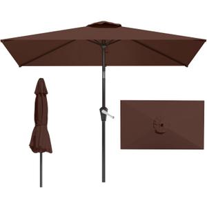 6.5x10FT Patio Umbrella, Outdoor Umbrella with Push Button Tilt and Crank, 8 Sturdy Ribs, UV Protection & Waterproof Market Umbrella for Pool, Backyard, Beach,Deck (Brown)