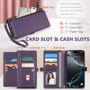 for iPhone 16 Pro Max Wallet Case, Detachable Magnetic Phone Case,Faux Leather Strap Wallet,with RFID Blocking，Zipper Card Holder，Shoulder Straps (Purple)