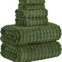 KBY Bath Towels Set 6 Piece 40x80 Inches, 2 Extra Large Bath Sheets, 2 Hand Towels, 2 Washcloths, Highly Absorbent, Quick Dry Microfiber, Ultra Soft Towel Set for Bathroom, Spa, Gym, Hotel (Olive Green)