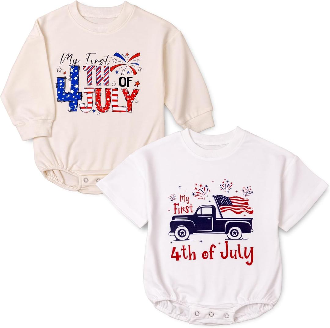 2 PCS 4th of July Baby Romper Patriotic Outfit, My First 4th of July Romper for Baby Boy Girl Independence Day (12-18 Months, Muticolor)