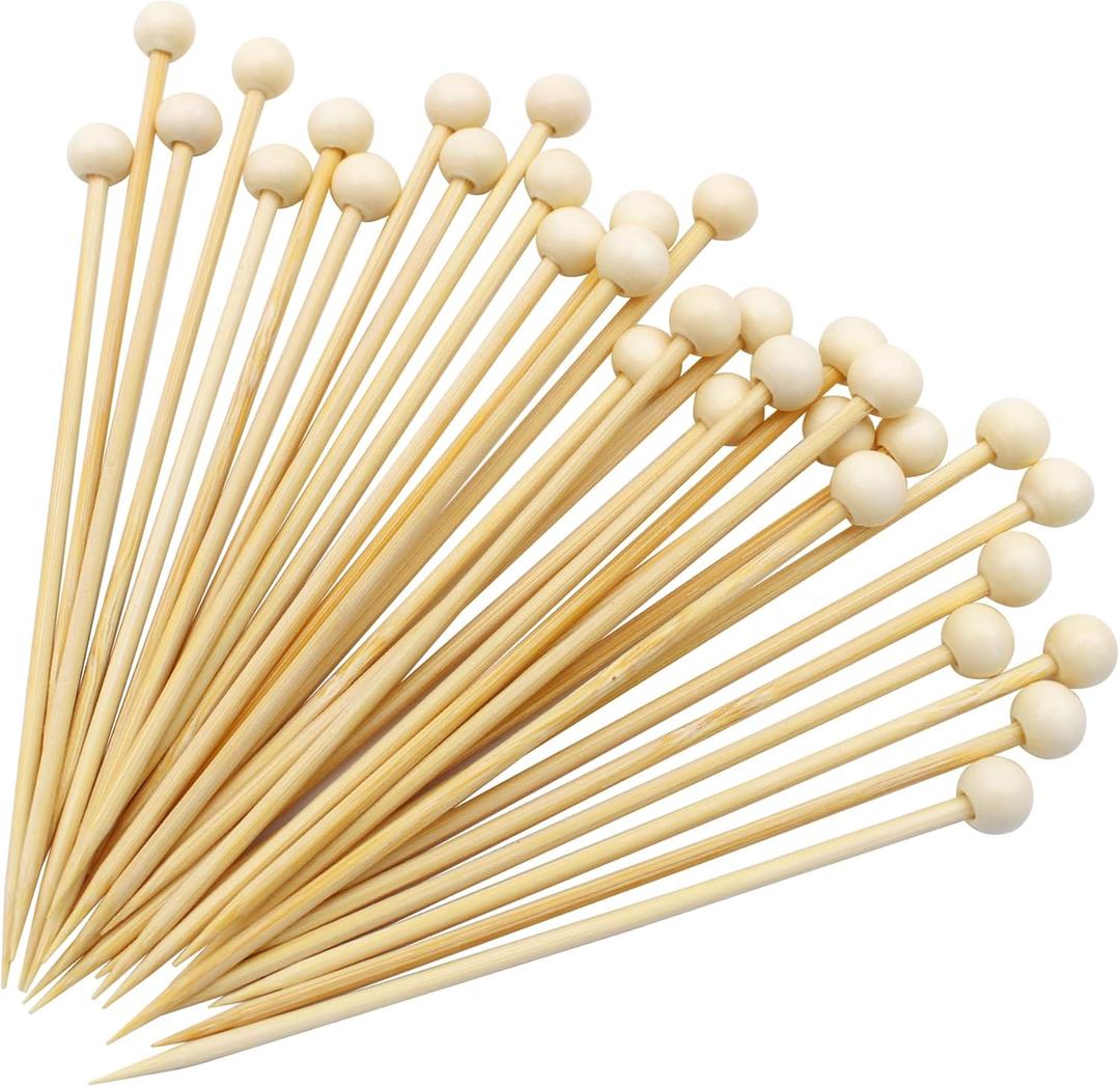 BLUE TOP 4.7 in 200PCS Wooden Ball Food Cocktail Picks Food Skewers Bamboo Picks for Charcuterie, Appetizers, & Cocktail Picks For Parties