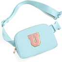 Gitus Gifts for 7 8 9 10 11 Year Old Girls Belt Bag Fanny Pack Crossbody Bags with Initial Letter Patch Birthday Gifts for Daughter Sister Friends Teen girls (Icing Blue-U)