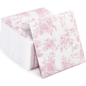 100 Pack Pink Floral Cocktail Napkins, Guest Hand Towels Disposable for Bathroom, Floral Paper Napkins for Bridal and Baby Shower, Tea Party, Garden Party, Birthday Party