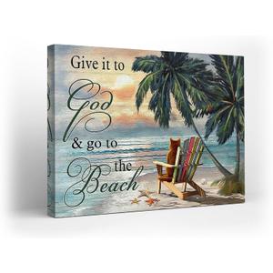 Kuphsod Summer Beach Canvas Wall Art Ocean Coastal Print Painting Sea Landscape Picture Modern Home Artwork Decor For Living Room Kitchen Bathroom Framed Ready To Hang 16x20 Inch (20L" x 16W")
