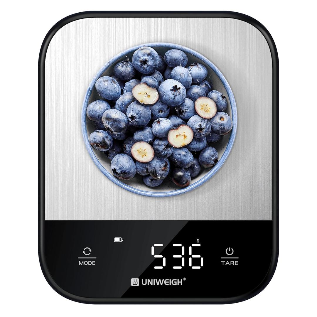 Food Scales for Kitchen,Digital Scale Grams and Ounces for Food Weight,Baking,Cooking,Meal Prep,Small Kitchen Scales with 7 Weighing Units/LED Display/Tare Function,Stainless Steel,Black