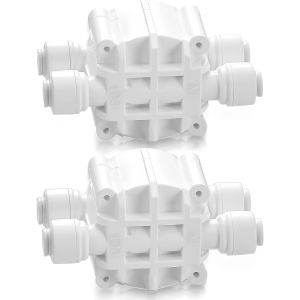 2 Pcs Four-Sided Valve, 1/4 inch Automatic Shut, Off with Quick, Connect Fittings for RO Reverse Osmosis System