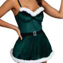 CHALOVELO Christmas Lingerie for Women Sexy Santa Outfits Lace Teddy Bodysuit Underwired Corset V Neck One Piece Babydoll (Green, M)