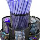 360 Degree Rotating Desk Organizer, Makeup Brush Holder, Pen Pencil Cup Storage for Office, 7 Slot, Black