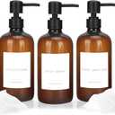 Shower Soap Dispenser Set of 3 Plastic 21oz Shampoo and Conditioner Bottles with Pump and Labels Bathroom Soap Dispenser Set Easy to Refill Body Wash for Bathroom Decor (Brown)