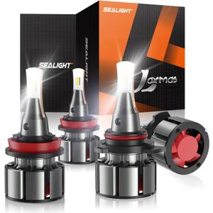 SEALIGHT 9005 H11 Bulbs Combo, 92000LM 800% Brightness 9005/HB3 High H11 High Low Beam Bulbs, 6000K Cool White with Silent Fan, IP68, 360 Adjustable, L2 Powersports Headlight Bulbs, Pack of 4
