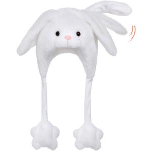 Animal Hat with Moving Ears Jumping Pop Up Beating Plush Cap Holiday Cosplay Dress Up Crazy Funny Gift for Kids
