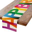 Happy Birthday Table Runner Colorful 13x72 Inch Polyester Linen Table Decoration for Kitchen Dinning, Indoor Outdoor Home Party Desktop Decor (Colorful)