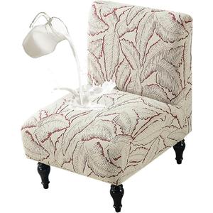 Armless Accent Chair Cover Stretch Jacquard Accent Chair Slipcover for Slipper Chair Without Arms Printed Armless Chair Furniture Protector Covers for Living Dining Room Hotel Red