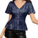 YHHOWEP Women's Sparkly Sequin Tops Ruffle Sleeve Glitter Blouses Sparkle Shirt Dressy Party Concert Disco Outfits 2025, Medium