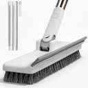 Floor Scrub Brush with 55" Long Handle, 2-in-1 Floor Brush with Built-in Squeegee, Adjustable Angle Head and Stiff Bristles for Tile, Wood, Concrete & Textured Floor Cleaning