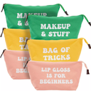 Glamlily 6 Pack Small Canvas Makeup Bags with Zipper for Women, 3 Colors/Designs (8 x 4 x 6 In)