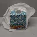 PEMAR Handcrafted Wooden Tissue Box Cover for Small Cube Tissue Boxes Only (Max Inner Size 4.7”) – Capiz Shell Inlay Decorative Tissue Holder for Bathroom, Living Room & Office (Teal Vines)