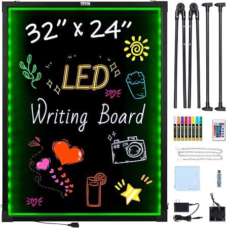 VEVOR 32"x24" LED Message Writing Board, Menu Sign Boards, Illuminated Erasable Lighted Chalkboard, Neon Effect Drawing Panel with 8 Fluorescent Chalk Markers and Remote Control