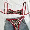 MakeMeChic Women's Micro Tanning Bikini Sets Cheetah Gingham Sexy Tiny Bathing Suit Swimsuit Leopard Brown Red Medium