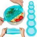 Silicone Stretch Lids for Food Storage in Fridge, Reusable Elastic Bowl Covers for Cup, Cans, Jars, Round & Rectangle Container, Food Grade Silicone Microwave Food Cover, Heat-Resistant, Blue, 5PCS