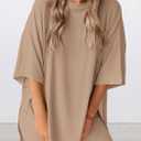 PRETTYGARDEN Women 2 Piece Lounge Set 2026 Summer Casual Oversized Shirts Biker Shorts Matching Airport Travel Outfit Clothes (Beige, S)