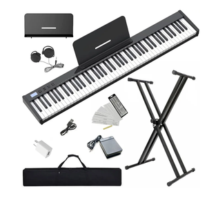 NikoMaku Semi-weighted 88 Keys Piano Keyboard Compact Portable Digital Piano Set for Beginners with Stand, Carrying Case, Sustain Pedal, Headphones, SWAN-S Black