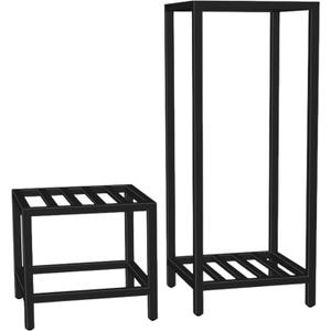 Plant Stand Indoor Outdoor, 2 Pcs Heavy Duty Iron Pedestal Stands Metal Plant Stand for Indoor Outdoor, 12''H & 30''H Tall Sturdy Planter Stand Display Plant Shelf