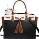 LOVEVOOK Laptop Bag for Women,Work Tote Bag with Large Cup Holder,Leather Computer Bag Teacher Bag Handbag Gifts for Women (17.3 Inch, Black-white-brown-l)