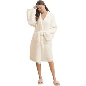 Bearberry Cozy Robe Lightweight Soft Plush Bathrobe with Pockets for Women (One Size, Cream-Hoodless)