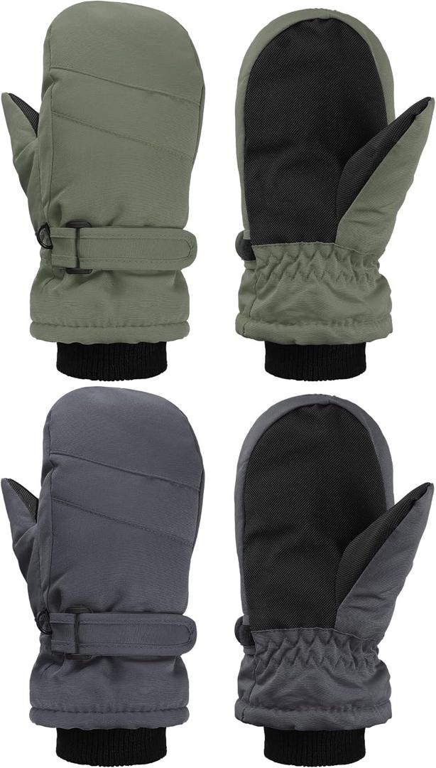 SATINIOR Kids Snow Mittens Waterproof Winter Ski Gloves Warm Thicken Snow Gloves for Girls Boys (3-5 Years, Green,Drak Grey)
