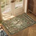 2x3 Machine Washable Area Rug for Entryway, Brown Green Boho Vintage Floral Rug Non-Slip Low Pile Soft Faux Wool Small Carpet, Kids and Pets Friendly for Bedroom Kitchen Hallway Bedside Home Decor Rug