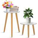 Briwooody 2 Pcs Indoor Plant Stand Mid Century Vintage Wood Modern Flower Pots Holder Round Side Table End Table Plant Stools for Living Room Corner Balcony Decor (White)