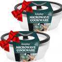 Anyday 2-Pack (2-Cup) Glass Food Storage Set with Glass Lids | Plastic-Free Frosted Meal Prep Bowls | Stackable Airtight Storage Container Set with Vented Silicone Lid for Microwave-Safe Reheating (Frosted - Black Sesame)