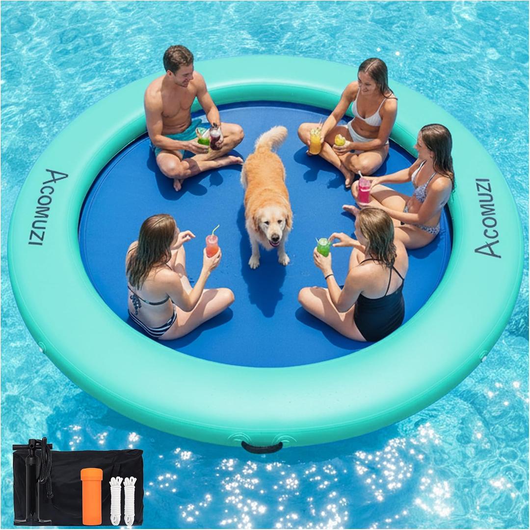 Water Hammock Inflatable Floating Dock, Round Floating Ring Lake Floats for Adults, Heavy Duty Pool Float Raft for Ocean and Lake, 10FT
