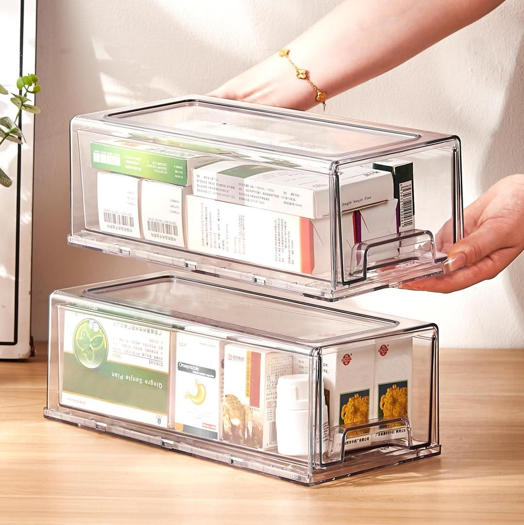 clear Drawer-Type Plastic Storage Box Bins OrganizerFamily First Aid Kits Medicine cabinet Box Organizer,Closet ShelfOintments, Adhesive BandagesCosmetics,Office Items (clear, 2M)