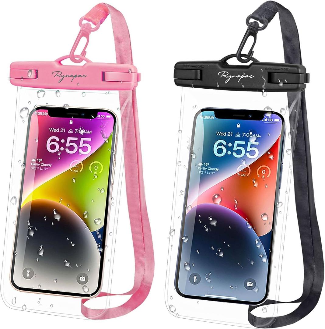 Rynapac IPX8 Waterproof Phone Pouch - 8.5in, 2 Pack Waterproof Phone Case for iPhone 17 16 15 Pro Max, Galaxy S26 S25 Ultra, Cellphone Dry Bag with Lanyard for Beach Vacation Travel Cruise Essentials