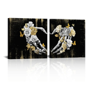 Visual Art Decor Skull Decor Heart Love Painting Gothic Wall Decor Black Gray and Gold Pictures Framed Artwork for Walls (24"x24"x2 Pieces)