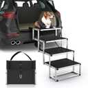 Dog Stairs for Car, Foldable Dog Ramp for Car with Non-Slip Surface, Portable Stairs Aluminum SUV, High Beds, Truck, Supports up to 150 lbs, 4 Steps
