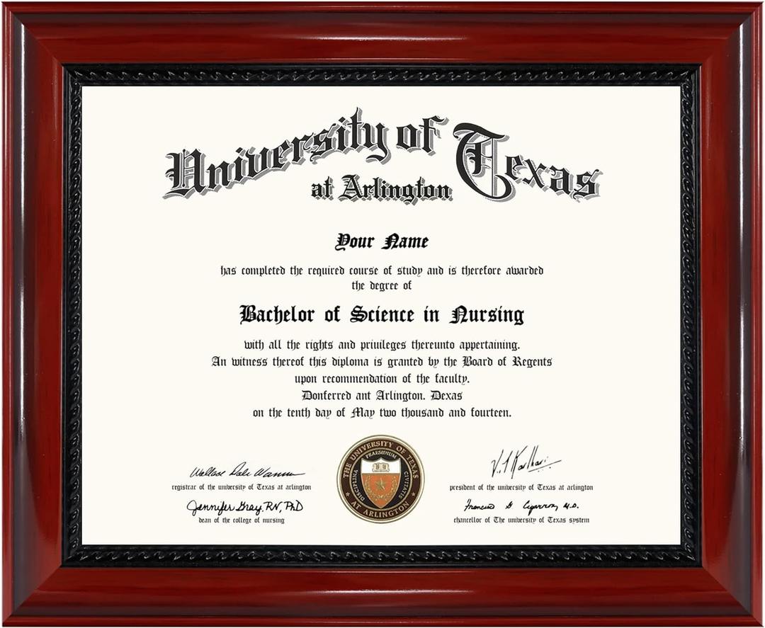 GMFrames Solid Wood Diploma Degree Frame for 8.5x11 Certificates,Cherry Finish with Intricate Black Rope Detail,UV Protection Acrylic