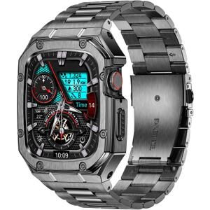 Stainless Steel Watch Band with Case Compatible with Apple Watch Series 11 10 46mm, Rugged Strap with Metal Protective Bumper Cover for iWatch Bands Men (Grey)