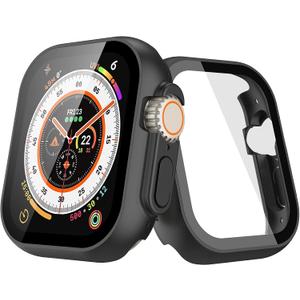 [2-Pack] Julk 49mm Black Case with Screen Protector for New 2025 Apple Watch Ultra-3, 9H Tempered Glass with Ultra-Thin Hard Protective Cover for iWatch Ultra 49mm (Matte Black)
