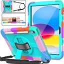 iPad 10th Generation Case 10.9 Inch 2022, Durable Lightweight Shockproof Protective Cover with [Pencil Holder][360 Rotating Stand][Shoulder Strap] for iPad 10th Gen 2022 - Turquoise
