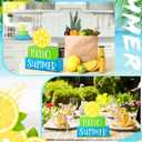 2 x 3 Pieces Summer Wooden Block Decor for Home Lemon Wooden Tiered Tray Block Decor Rustic Hello Summer Sign for Living Mantle Kitchen Table Party Decoration