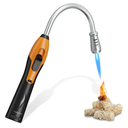 Lighter Torch Long Lighter Refillable Lighter Windproof with Visual Fuel Window Flexible Extra Long Torch Lighter for Fireplace Candles (No Butane Included) (Orange, 1 Pack)