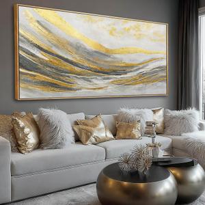 Artexist Gold Home Wall Decor Line Canvas Wall Art Vintage Artwork 29"x58" Large Poster for Living Room Office Kitchen Pictures