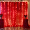 1010ft Red Tulle Backdrop Curtain with Lights String for Parites, Sheer Photo Backdrop Curtains for Wedding Party Photography Background