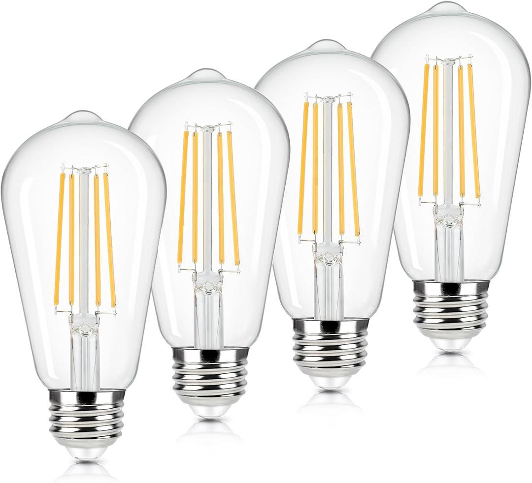 Brightever 4-Pack Vintage LED Edison Bulbs 60W Equivalent, 6W ST58 2700K Warm White Antique LED Filament Bulbs, E26 Medium Base, Clear Glass Style for Home and Commercial, Non-dimmable