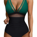 SUUKSESS Women Sexy Mesh Tummy Control Swimsuit Push Up High Waisted Bathing Suit, Size M