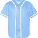 Kids Baseball Jersey Boys Button Down Shirt Short Sleeve Hip Hop Personalized Sports Uniforms for Girls (4T, Light blue)